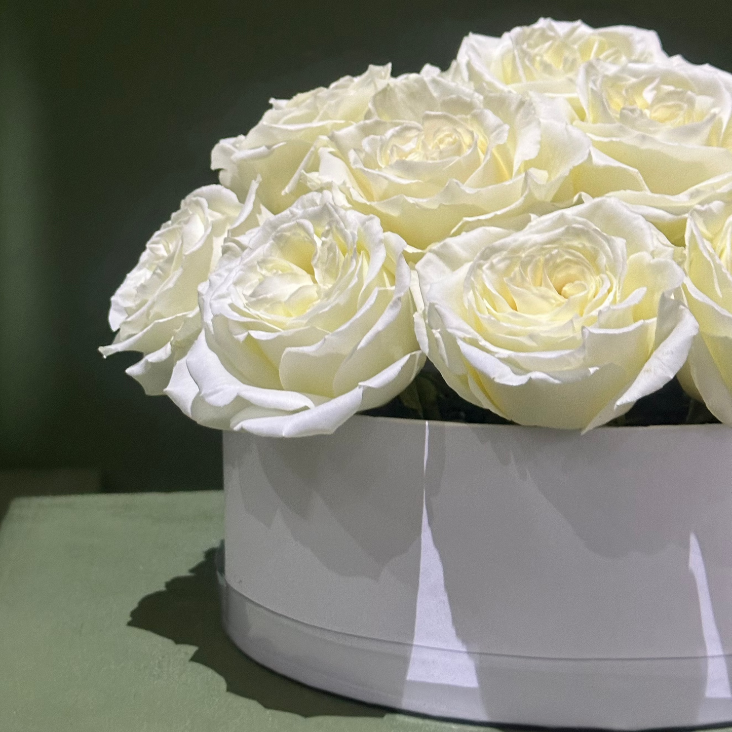 Round White Roses Box