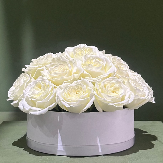 Round White Roses Box